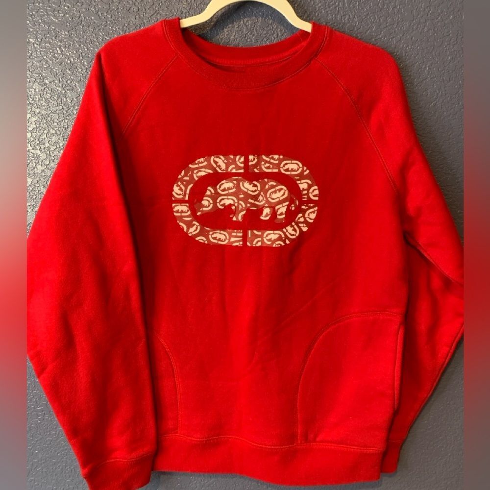 Ecko Unlimited Red Crewneck Pullover Sweatshirt with Pockets | Medium